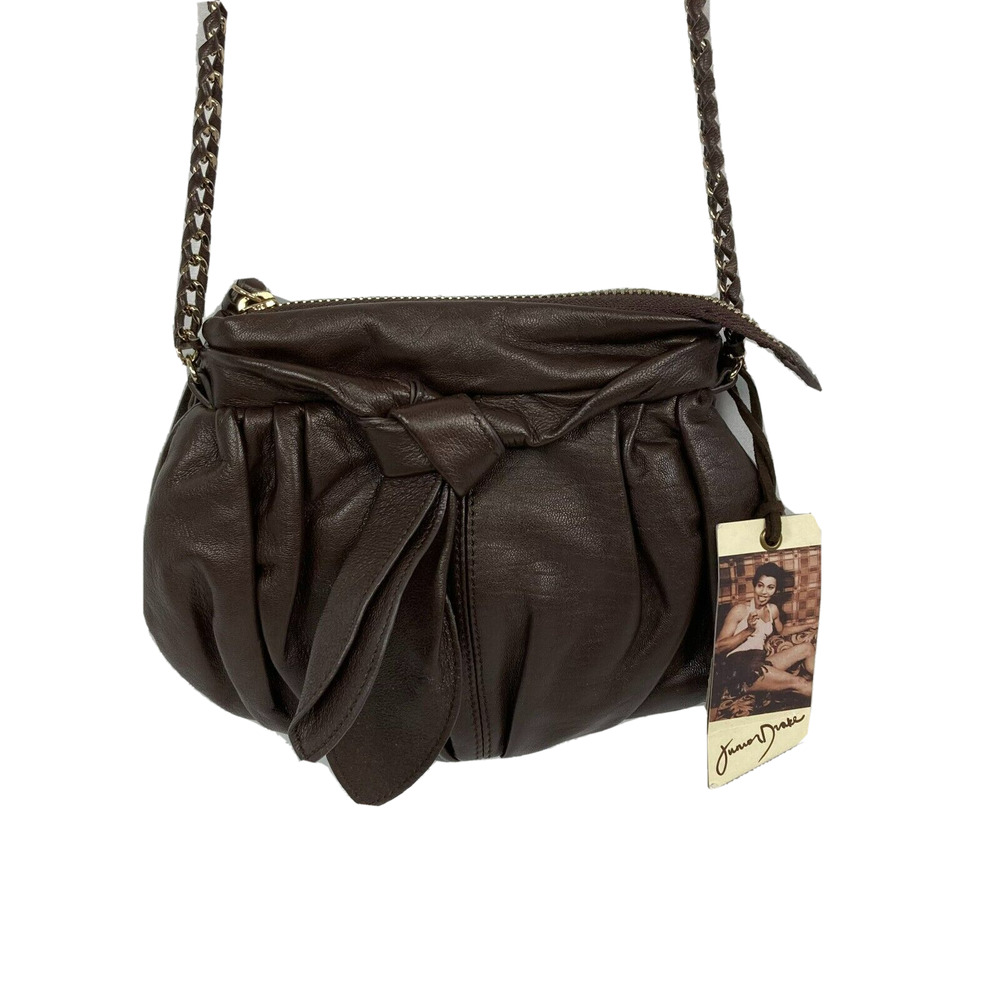 Junior Drake Purse Womens‎ Brown Leather Crossbody Purse Gold Chain Dust Bag NWT